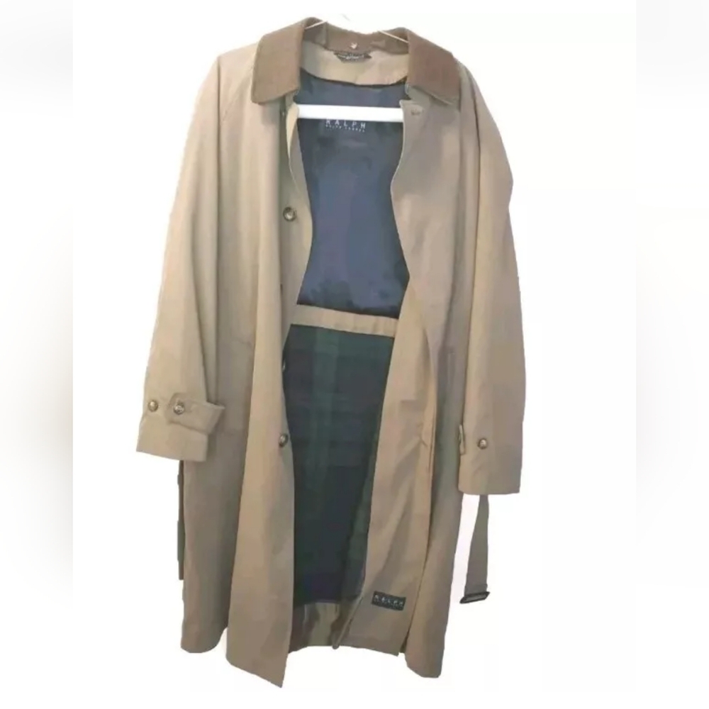 Ralph Lauren Trench Coat 44L Wool Liner Old Money English Country Khaki Green - Picture 2 of 16